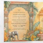 伝統的な南インドのオールインワン結婚式 三つ折り招待状 (内部最初)