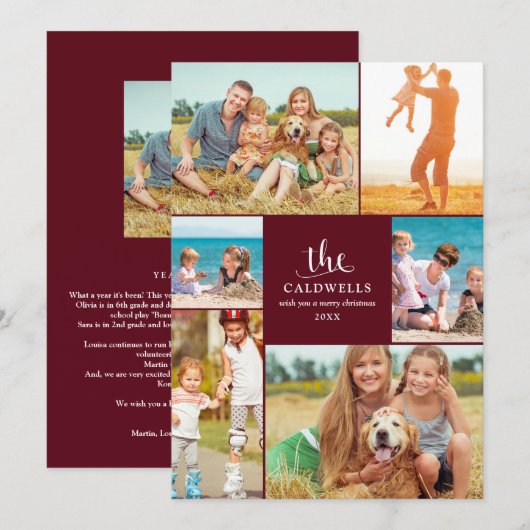 伝統的な年のはがきフォトコラージュ | 赤 シーズンカード (正面/裏面)