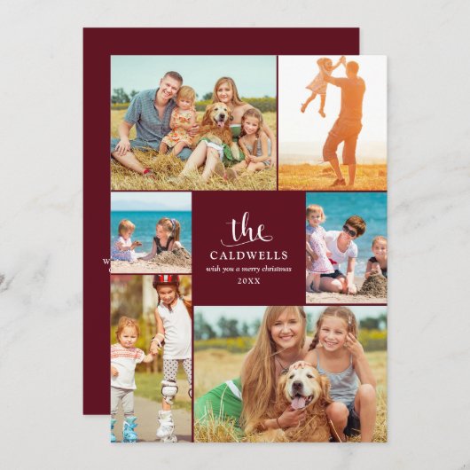 伝統的な年のはがき写真コラージュ | 赤 シーズンカード (正面/裏面)