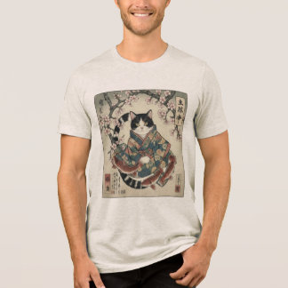 伝統的な日本の着物に猫のTシャツ トライブレンドTシャツ