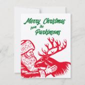 伝統的な木版画のサンタクロースとトナカイ シーズンカード (正面)