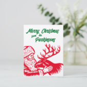 伝統的な木版画のサンタクロースとトナカイ シーズンカード (スタンド正面)