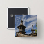 伝統的な木製ロシアの正教会 缶バッジ (正面&裏面)