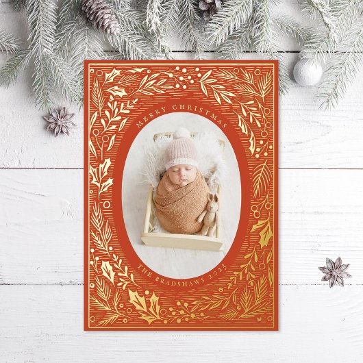 伝統的な松とヒイラギ 箔シーズンカード