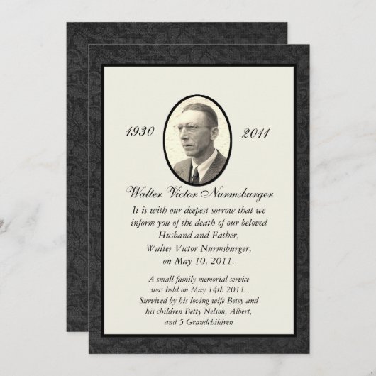 伝統的な死の発表カード 案内状 (正面/裏面)