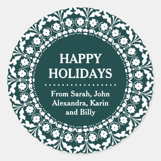 伝統的な民俗アートスタイルのクリスマスギフトラベル ラウンドシール (正面)