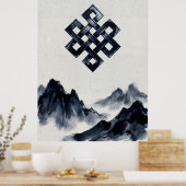伝統的な水墨画の山々と無限結び ポスター (キッチン)