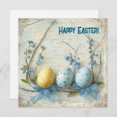 伝統的な水彩の青と黄色のイースターエッグ シーズンカード (正面/裏面)