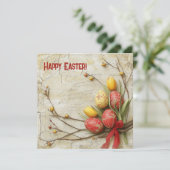伝統的な水彩画の赤と黄色のイースターエッグ シーズンカード (スタンド正面)