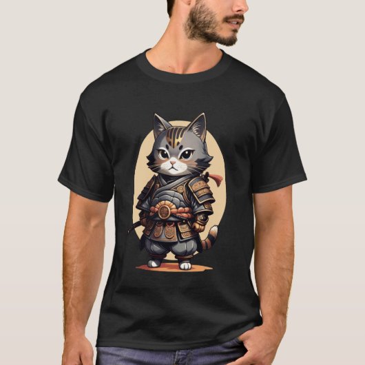 伝統的な甲冑を着た愛らしい侍猫が Tシャツ (正面)