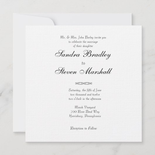 伝統的な白い結婚式の招待状 招待状 (正面)