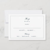 伝統的な白とネイビーブルーの縁取りの結婚式 出欠カード (正面)