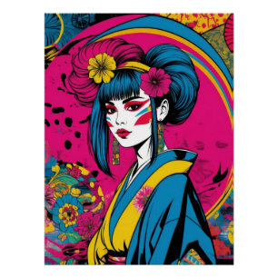 伝統的な着物を着た日本人の芸者女性 ポスター