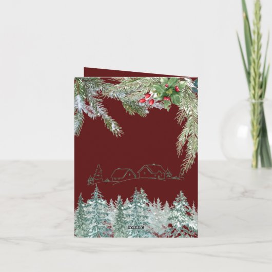 伝統的な素朴なバーガンディの松 メリークリスマス シーズンカード (裏面)