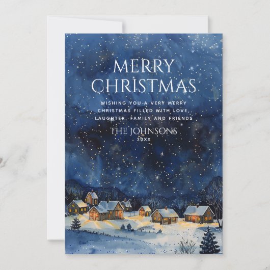伝統的な素朴な水の色のナイトスカイクリスマス シーズンカード (正面)
