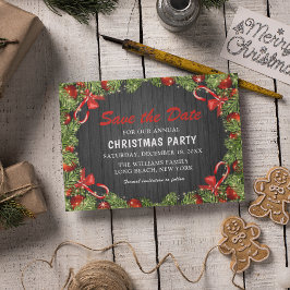 伝統的な素朴クリスマスパーティー |日付の保存 インビテーションポストカード