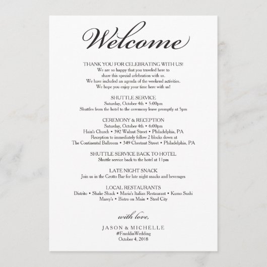 伝統的な結婚式のスケジュール - 結婚式歓迎の手紙 プログラム (正面)