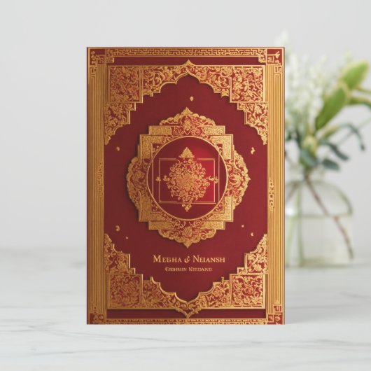 伝統的な結婚式の招待状のデザイン、壮大、優雅、豪華 招待状 (スタンド正面)