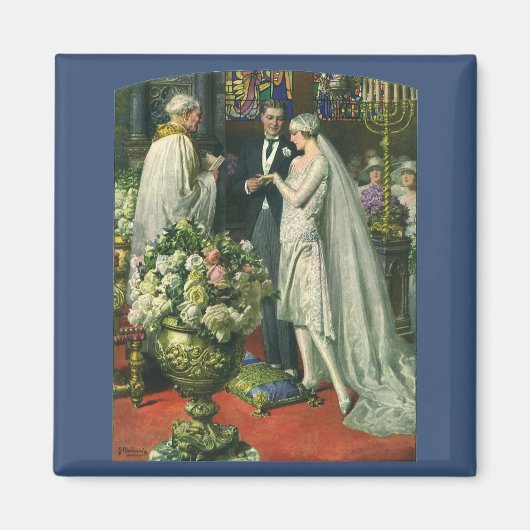 伝統的な結婚式、ユダヤの儀礼での新婦と新郎とメノーラ マグネット (正面)