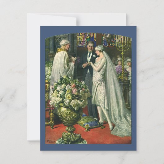 伝統的な結婚式、ユダヤの儀礼での新婦と新郎とメノーラ 招待状 (正面)