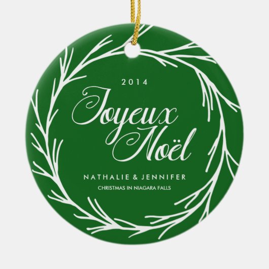伝統的な緑のクリスマスの写真のオーナメント セラミックオーナメント (正面)