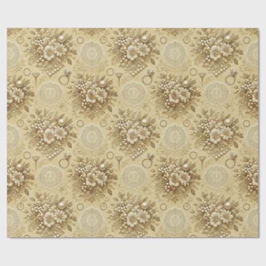 伝統的な花柄のパールとレースのウェディング ラッピングペーパー (フラット)