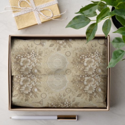 伝統的な花柄のパールとレースのウェディング 薄葉紙 (ギフト)