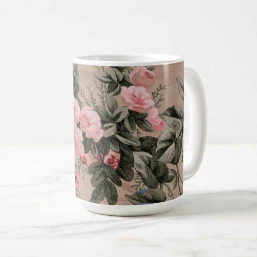 伝統的な花柄ファブリックの写真 コーヒーマグカップ (正面右)