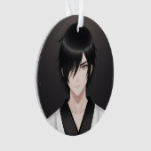 伝統的な衣装の黒髪アニメ少年 オーナメント (正面)