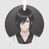 伝統的な衣装の黒髪アニメ少年 オーナメント (裏面)