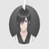 伝統的な衣装の黒髪アニメ少年 オーナメント (正面)