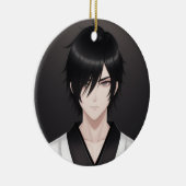 伝統的な衣装の黒髪アニメ少年 オーナメント (右)