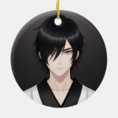 伝統的な衣装の黒髪アニメ少年 オーナメント (裏面)