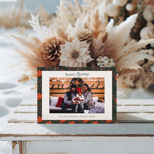 伝統的な赤いポインセチアの写真クリスマス シーズンカード