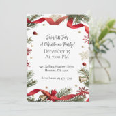 伝統的な赤いリボンのクリスマスパーティー 招待状 (スタンド正面)