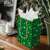 伝統的な赤と緑のホリデースターパターン ミディアムペーパーバッグ