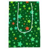伝統的な赤と緑のホリデースターパターン ミディアムペーパーバッグ (裏面)