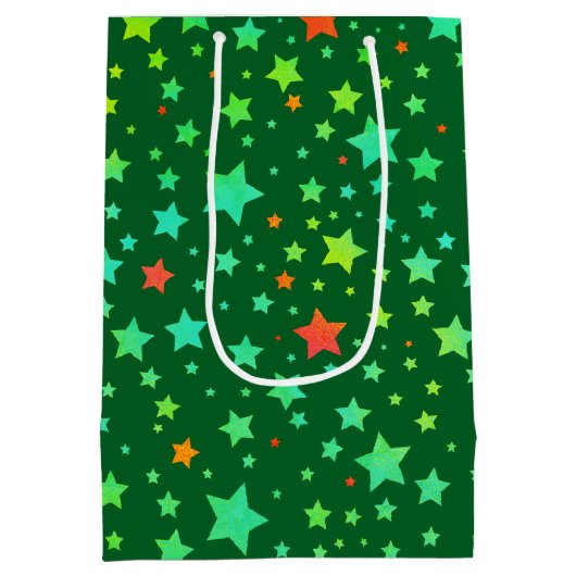 伝統的な赤と緑のホリデースターパターン ミディアムペーパーバッグ (裏面)