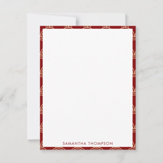伝統的な赤と金の中国の模様　オーダーメイド名入り ノートカード (正面)