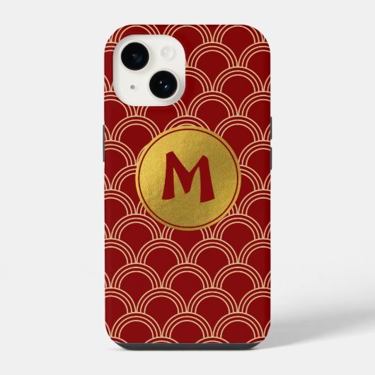 伝統的な赤と金の中国柄モノグラム iPhoneケース (裏面)