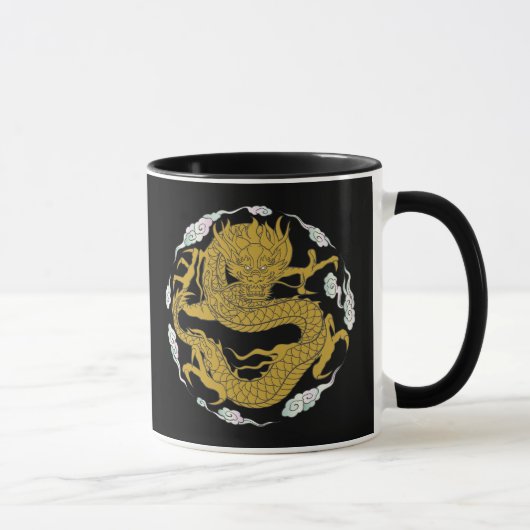 伝統的な金ゴールドのドラゴン マグカップ (右)