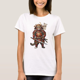 伝統的な鎧を着た侍猫 – 剣付き Tシャツ