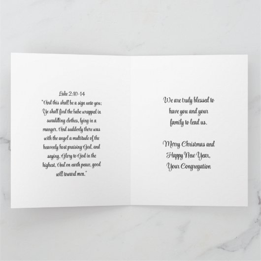 伝統的な降誕祭の牧師への会衆からの贈り物 カード (内部)