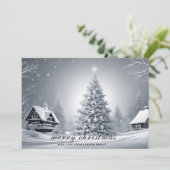 伝統的な雪の降る冬のホリデーシーズンのクリスマス シーズンカード (スタンド正面)