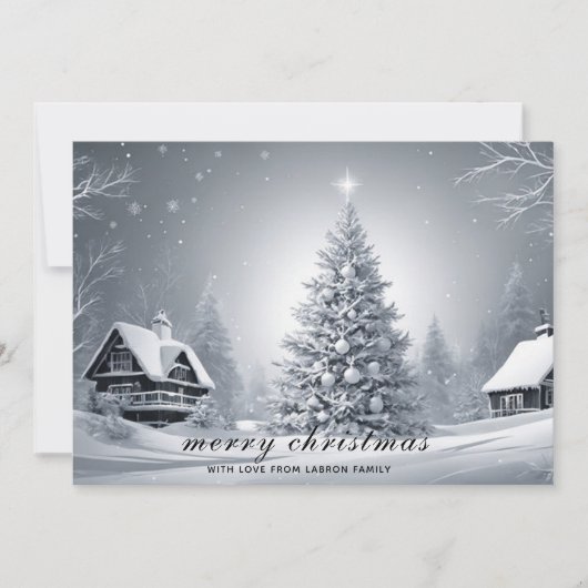 伝統的な雪の降る冬の休日クリスマス シーズンカード (正面)