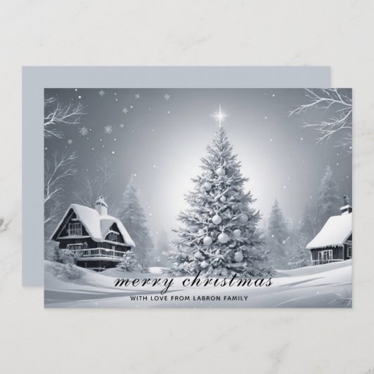 伝統的な雪の降る冬の休日クリスマス シーズンカード (正面/裏面)