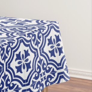 伝統的な青と白のスペインのAzulejo テーブルクロス