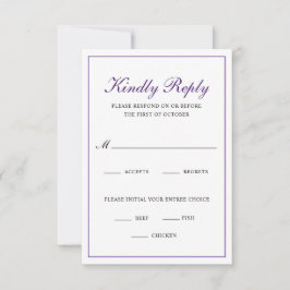 伝統的な食事の選択 ロイヤルパープルの結婚式 出欠カード