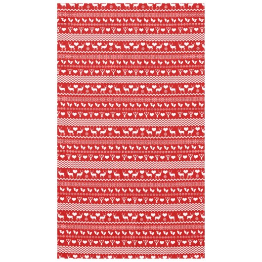 伝統的なChaleの赤と白のトナカイの雪片 テーブルクロス (正面)