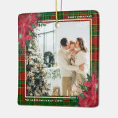 伝統的なPlaidとポインセチアのクリスマスフォト セラミックオーナメント (左)